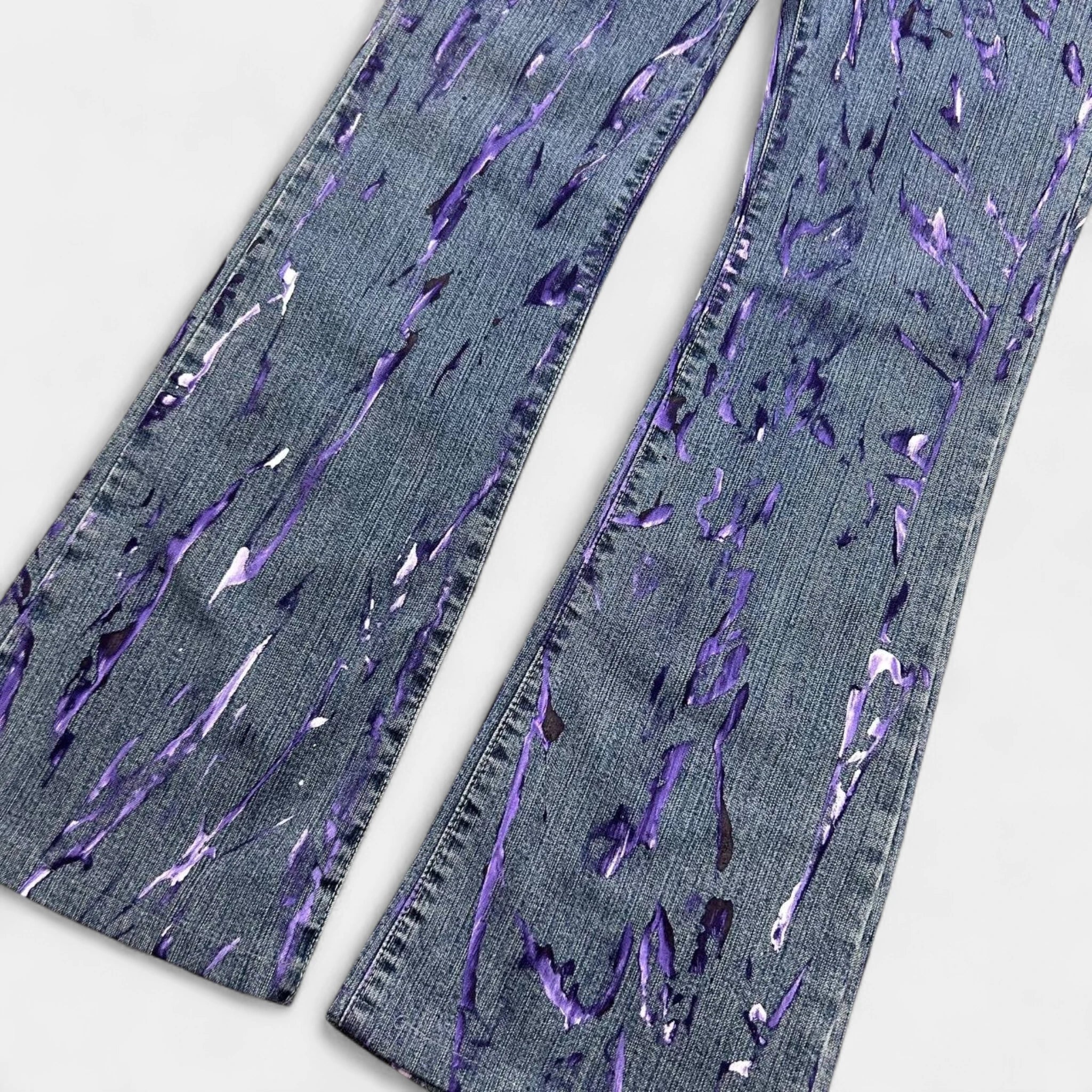 Versace Jeans Couture 2000s Blue Painted Denim Flared Pants