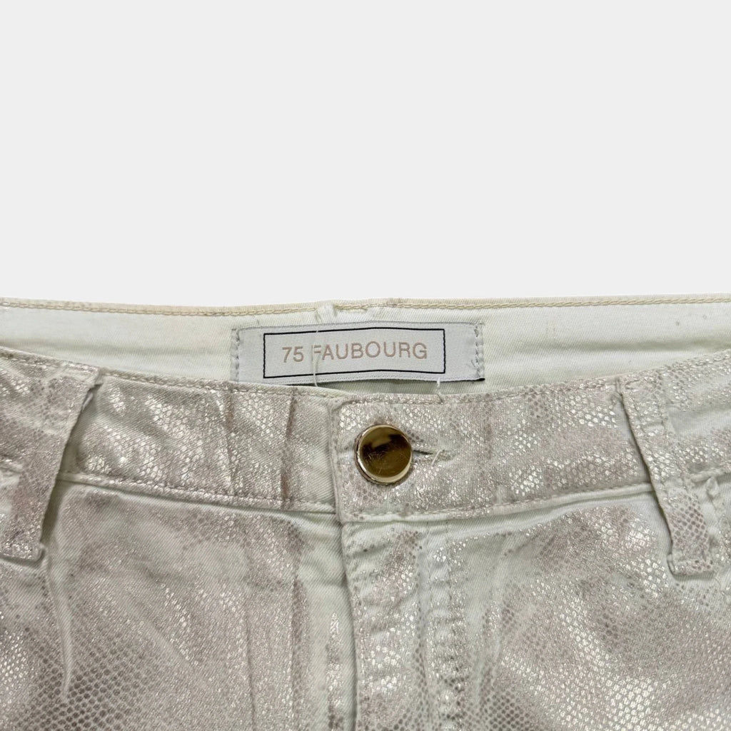 75 Faubourg 2010s Metallic Beige Snakeskin Coated Skinny Pants