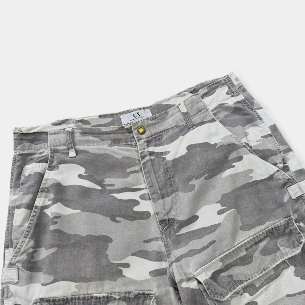Armani Exchange White Snow Camouflage Cargo Shorts