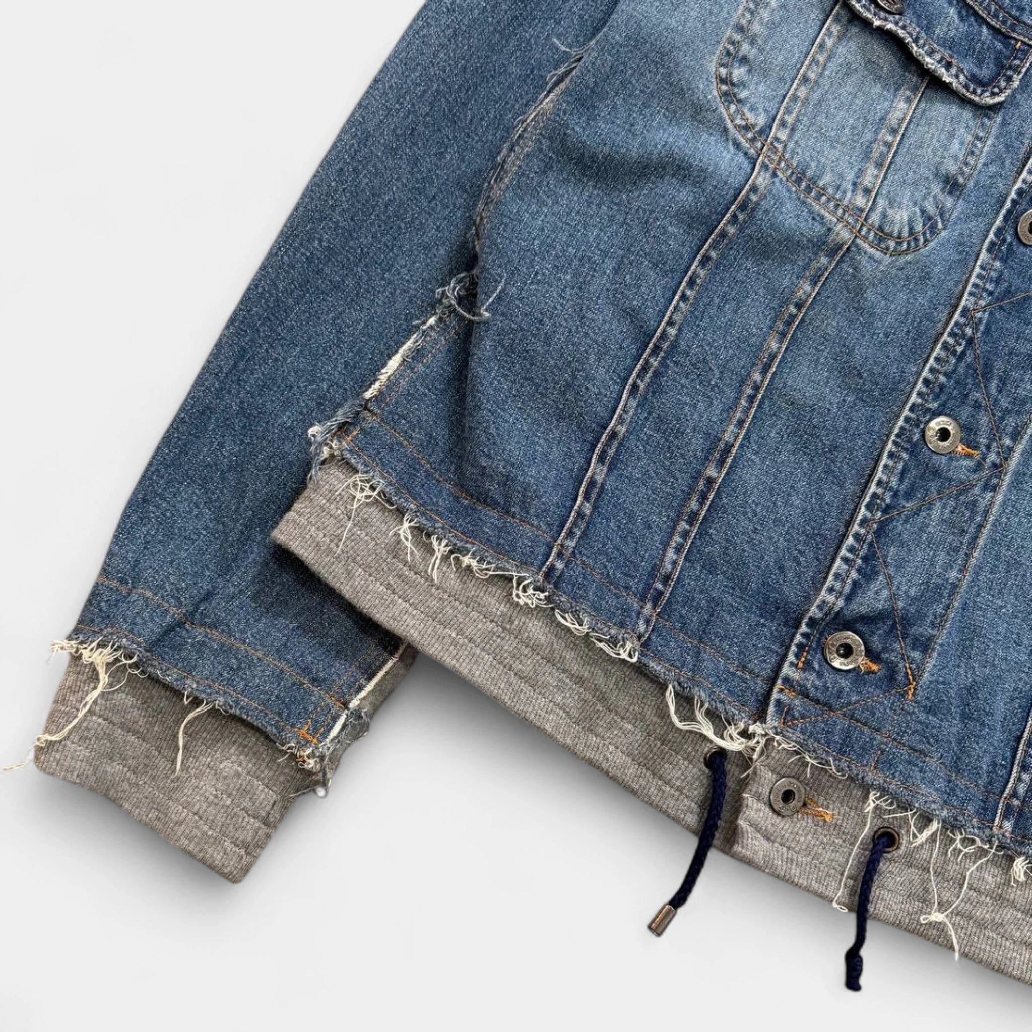 Dolce & Gabbana "Feel Energetic" Deconstructed Denim Hoodie Jacket