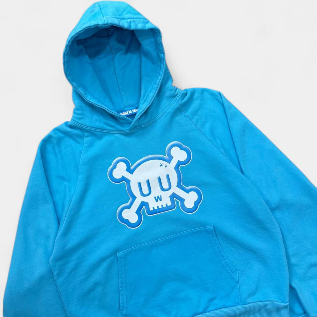 Otaku is Dead 72 Raglan "UwU" Skull Blue Hoodie
