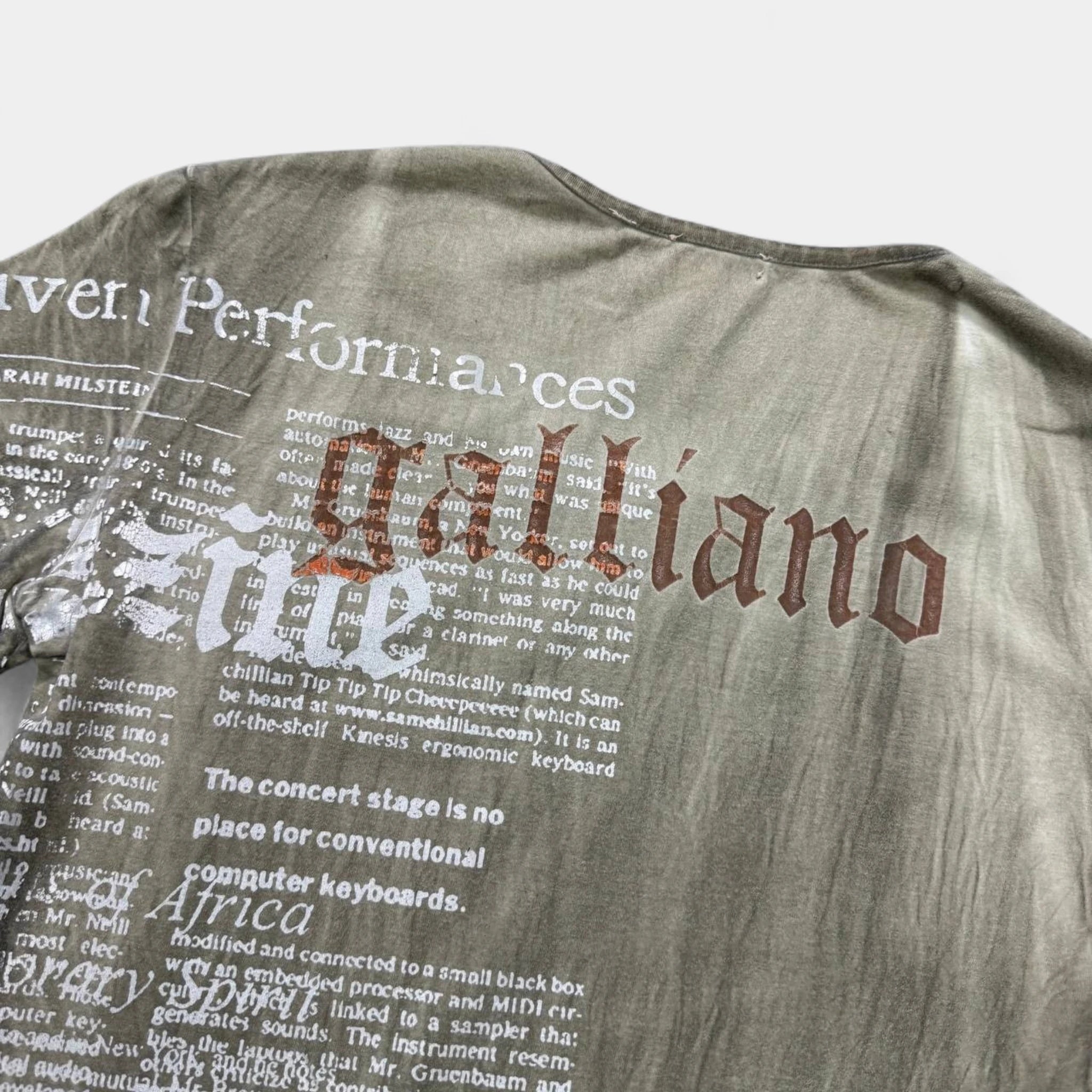Galliano Khaki Newspaper Print T-Shirt