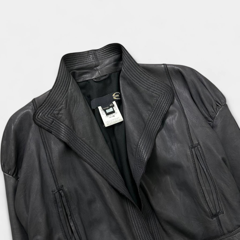 Just Cavalli Cropped Victorian Dark Gray Leather Jacket