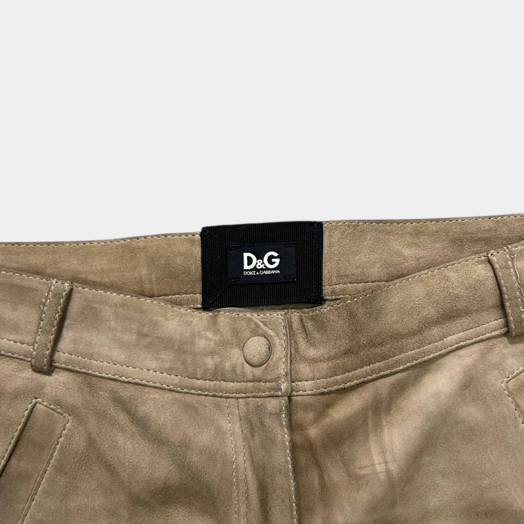 Dolce & Gabbana Beige Suede Hybrid Ankle-Zip Pants