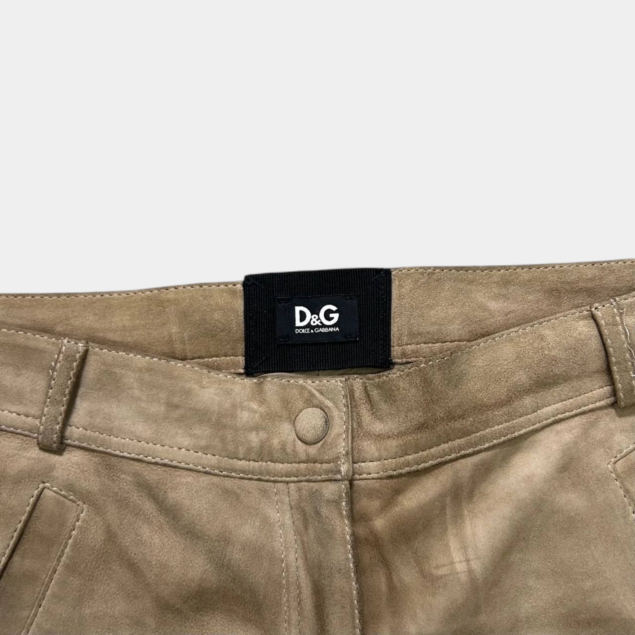 Dolce & Gabbana Beige Suede Hybrid Ankle-Zip Pants
