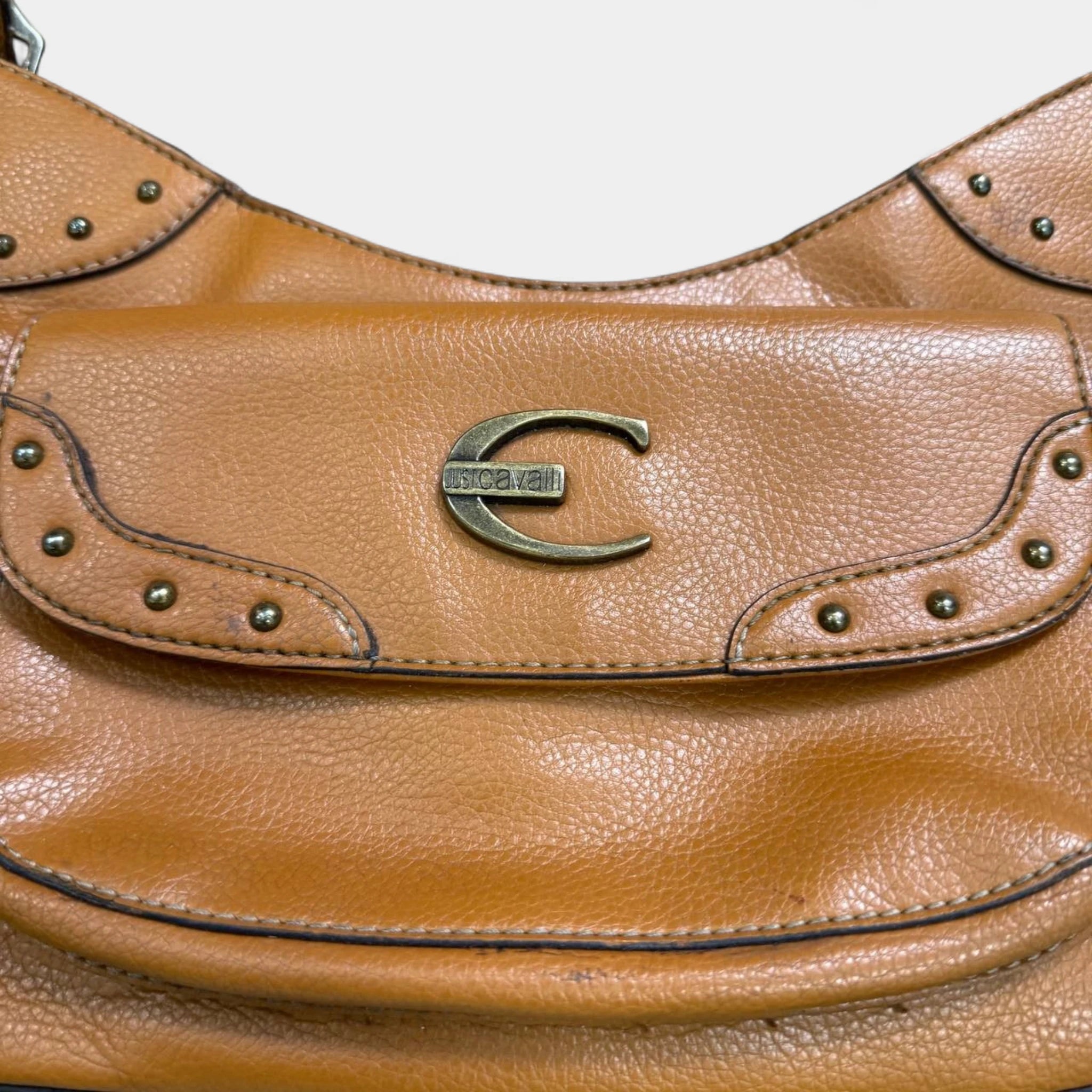 Just Cavalli Vintage Brown Pebbled Leather Hobo Bag