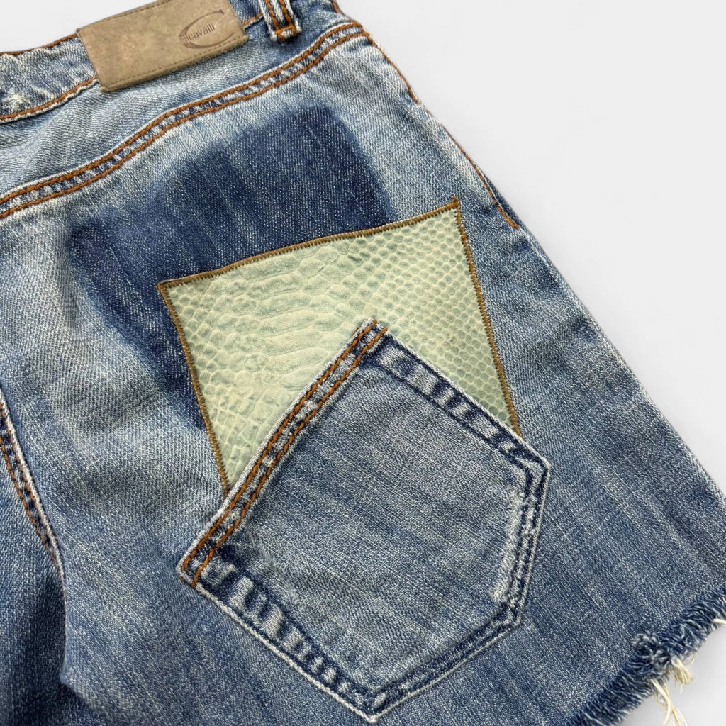 Just Cavalli 2000s Snakeskin Detail Blue Denim Shorts