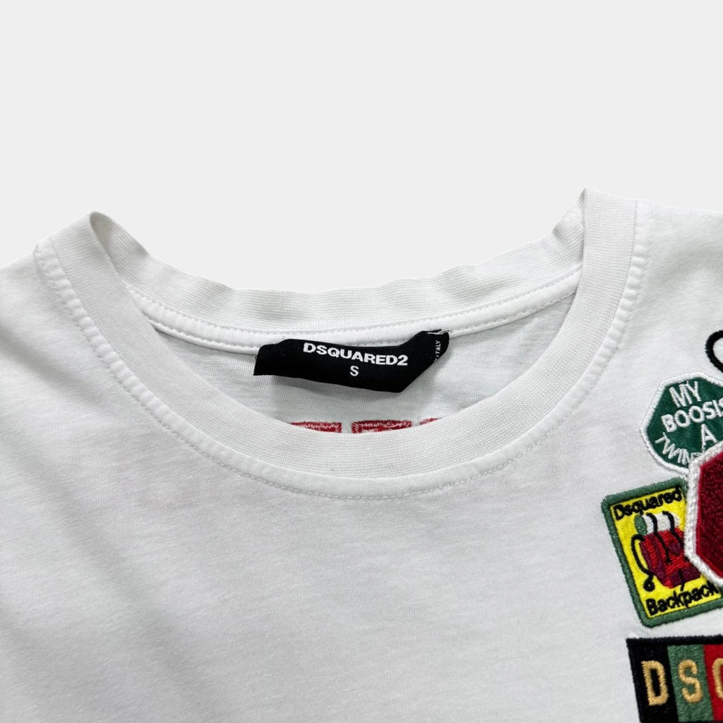 Dsquared2 Canadian Heritage Multi-Patch White Cotton T-Shirt