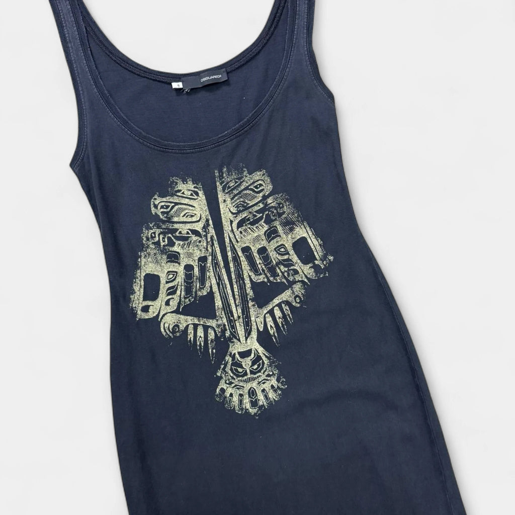 Dsquared2 Dark Navy Totem Graphic Stretch Tank Midi Dress