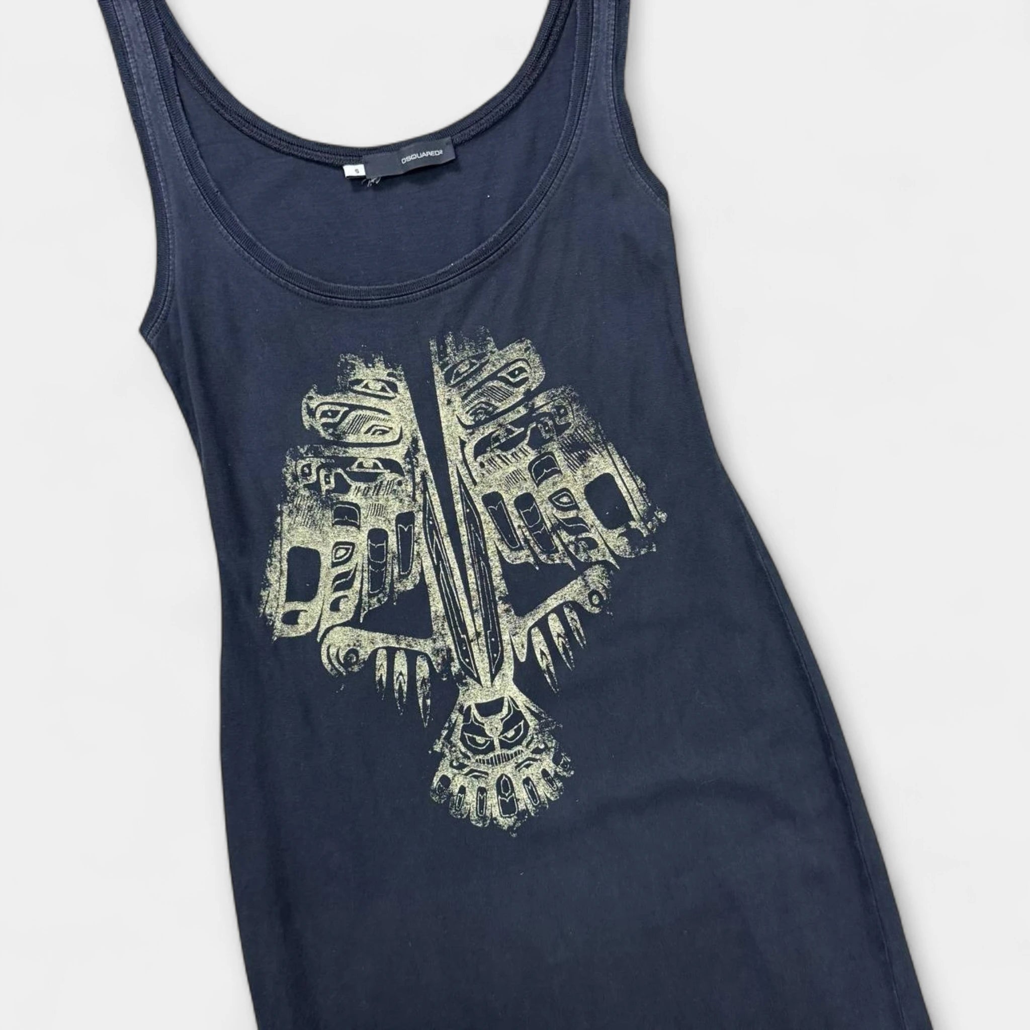 Dsquared2 Dark Navy Totem Graphic Stretch Tank Midi Dress