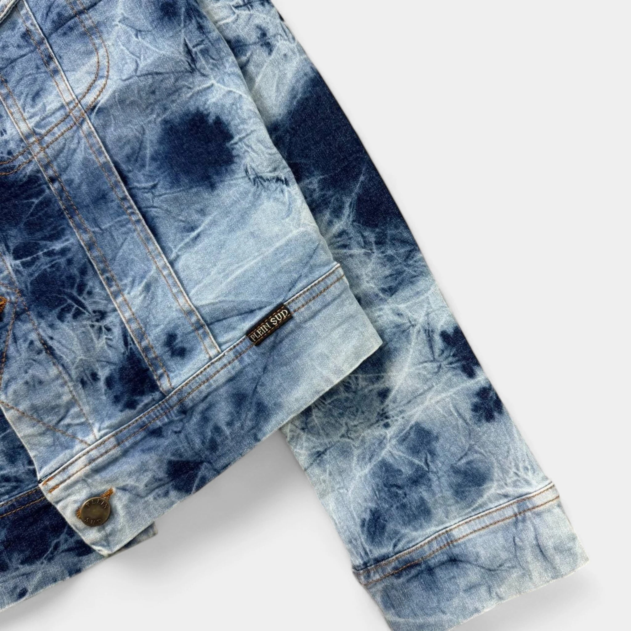 Plein Sud Jeans Vintage Blue Tie-Dye Denim Trucker Jacket