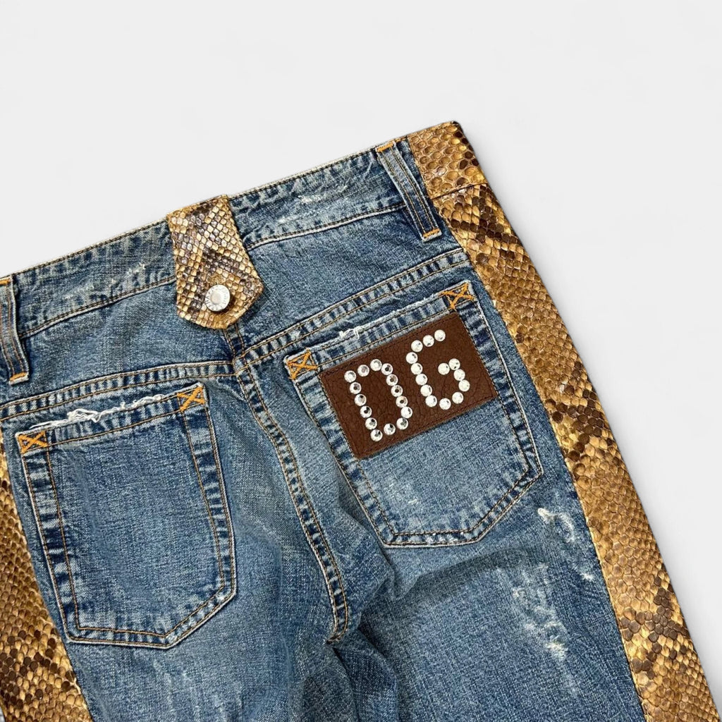 Dolce & Gabbana Geniune Python Light Blue Denim Pants