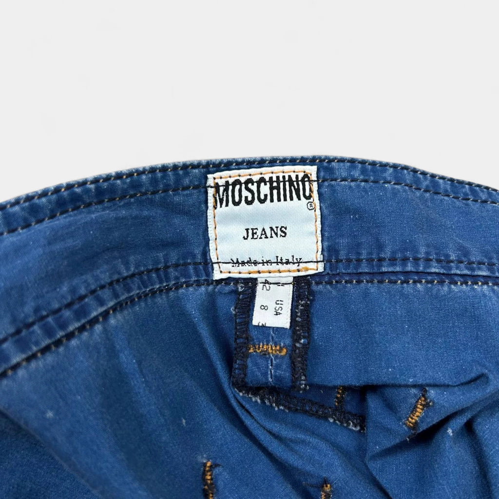 Moschino 1990s Sunburst Denim Patchwork Long Skirt