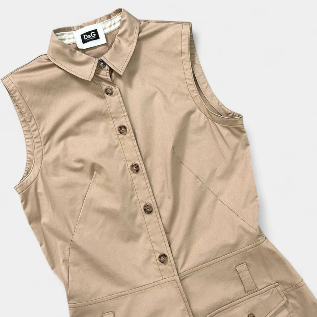 Dolce & Gabbana Sleeveless Cargo Shirt Dress Light Brown