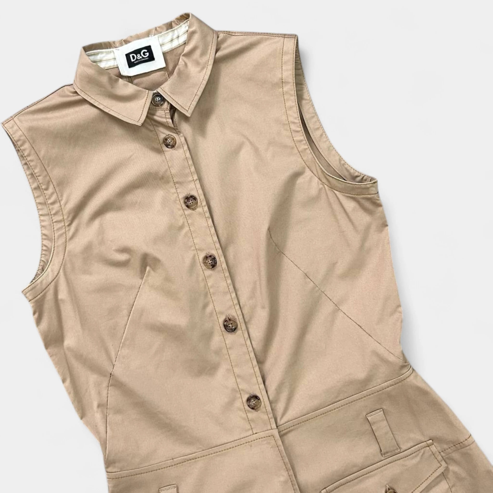 Dolce & Gabbana Sleeveless Cargo Shirt Dress Light Brown