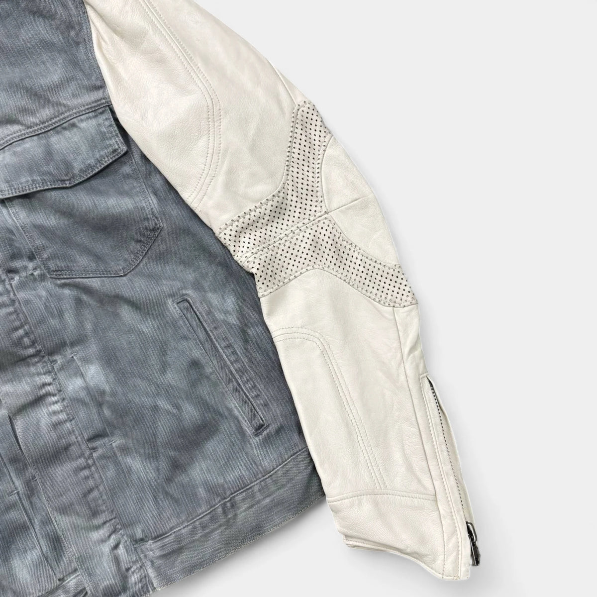 Calvin Klein Grey Denim Leather Biker Jacket