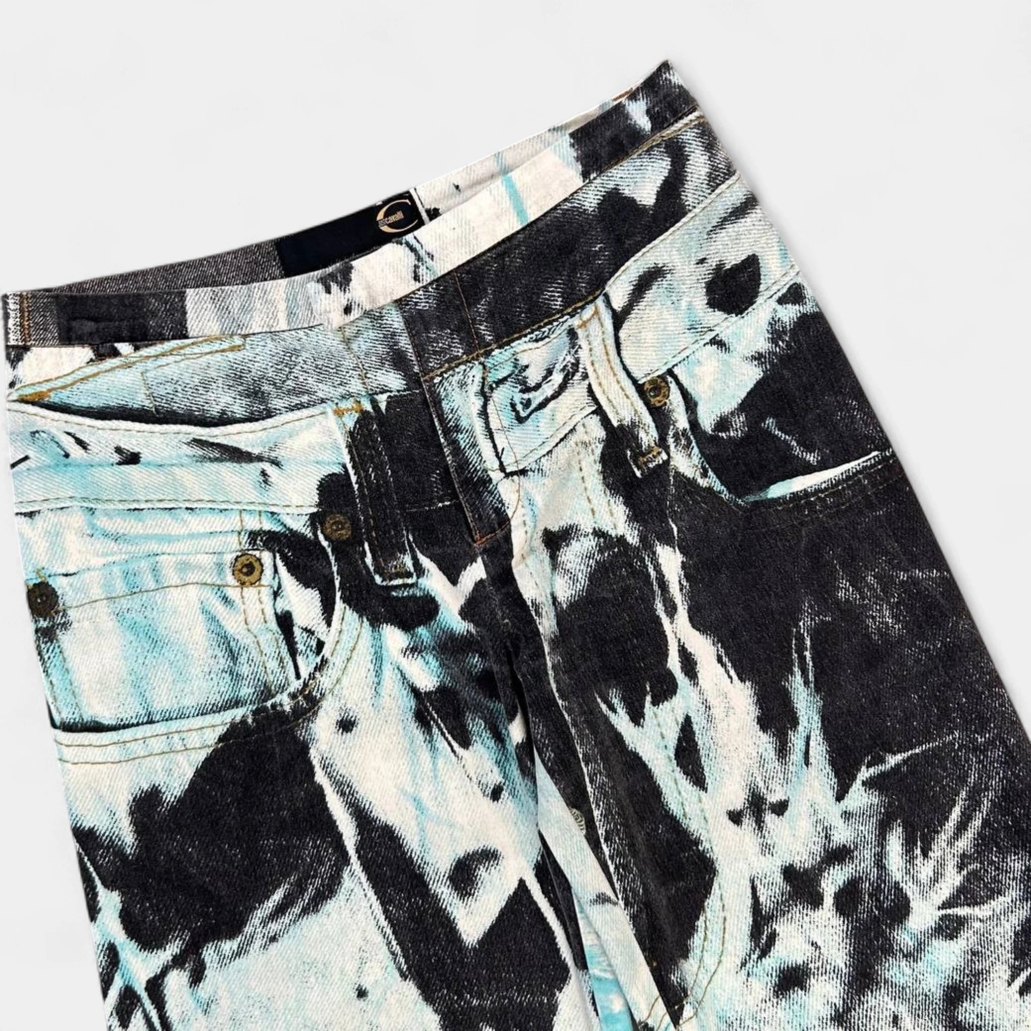 Just Cavalli Denim on Denim Printed Teal Jeans