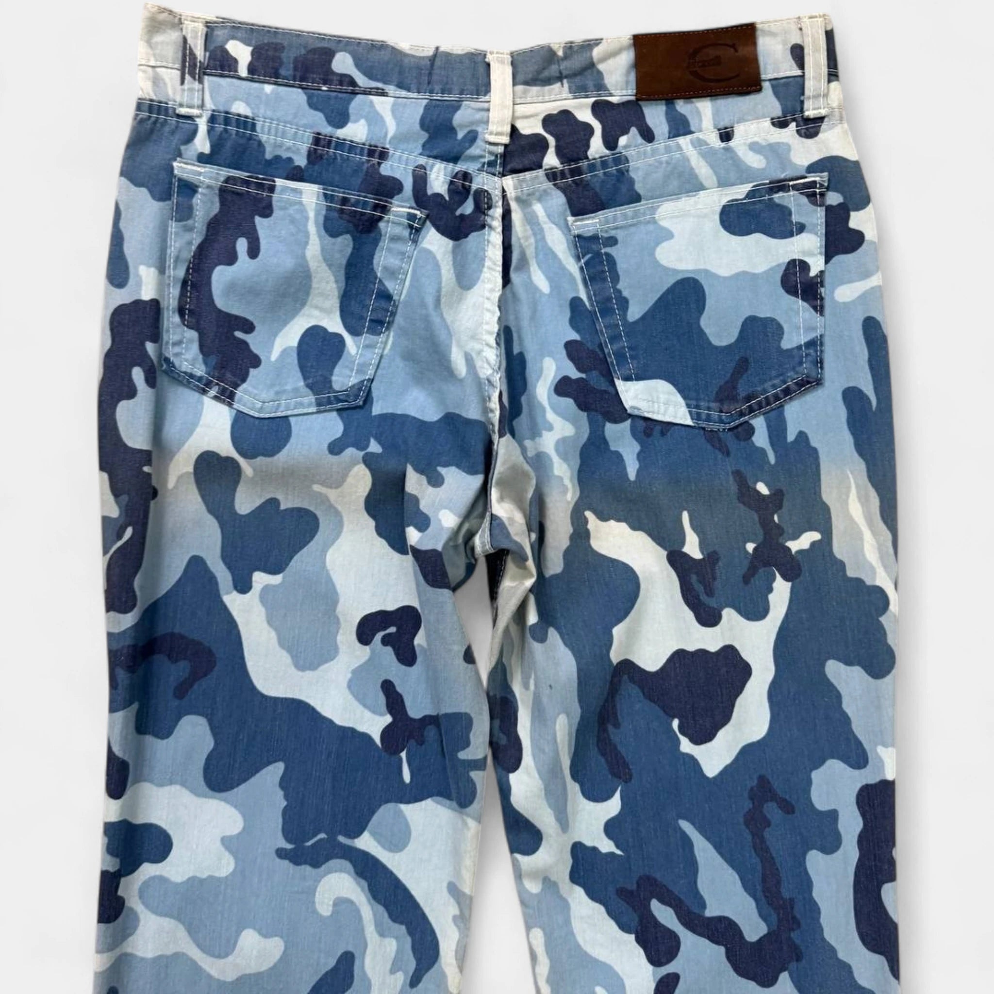 Just Cavalli 2000s Blue Camouflage Flared Denim Jeans
