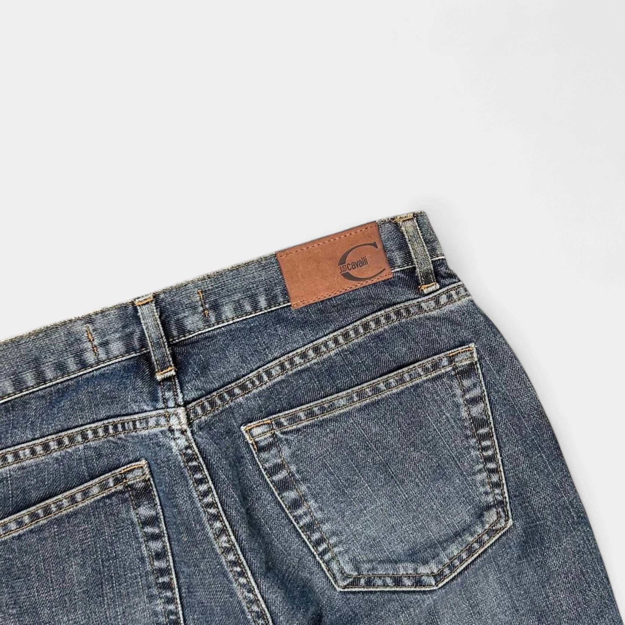 Cavalli Snakeskin Pattern Denim Pants