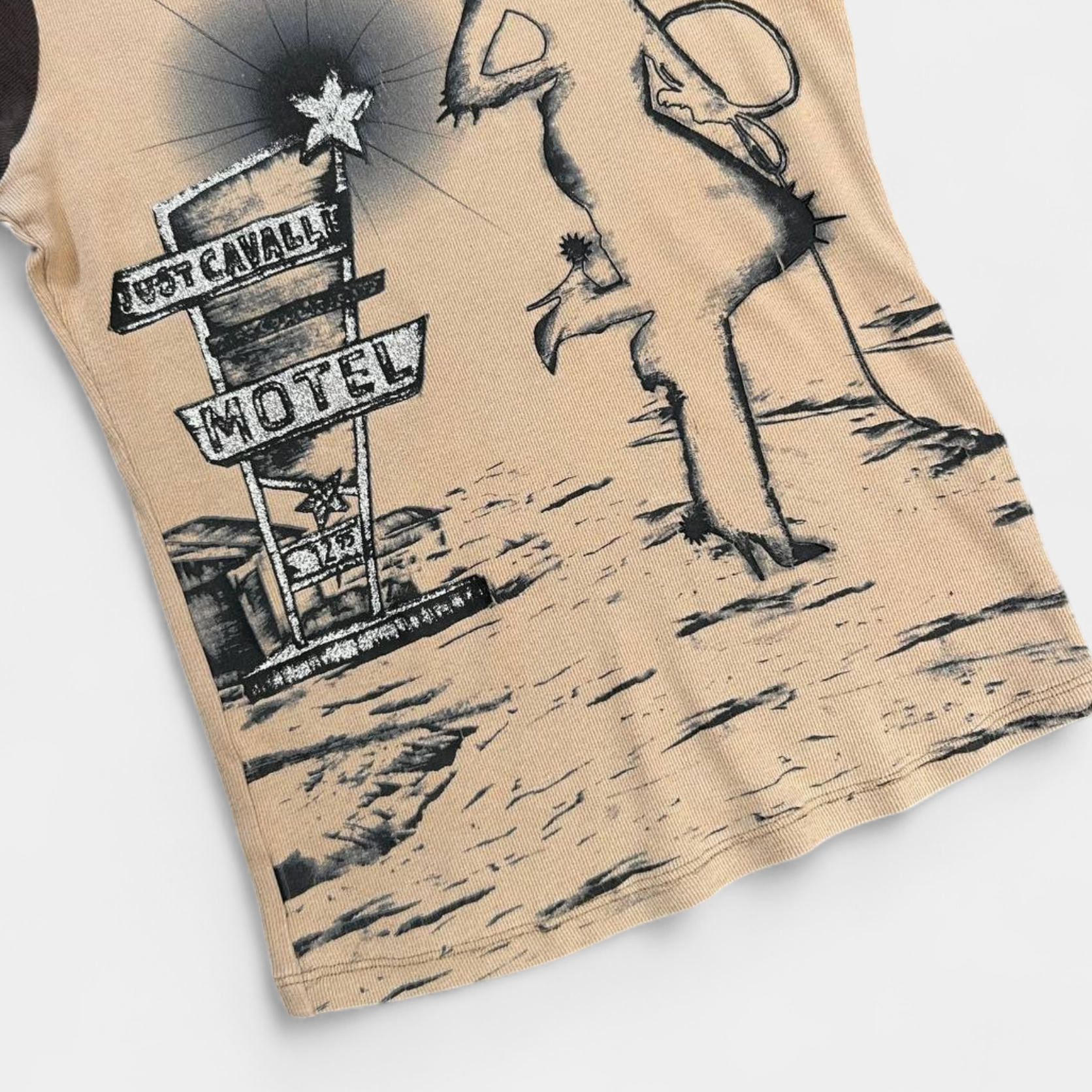 Roberto Cavalli Slim Cowboy Print Beige Brown T-Shirt