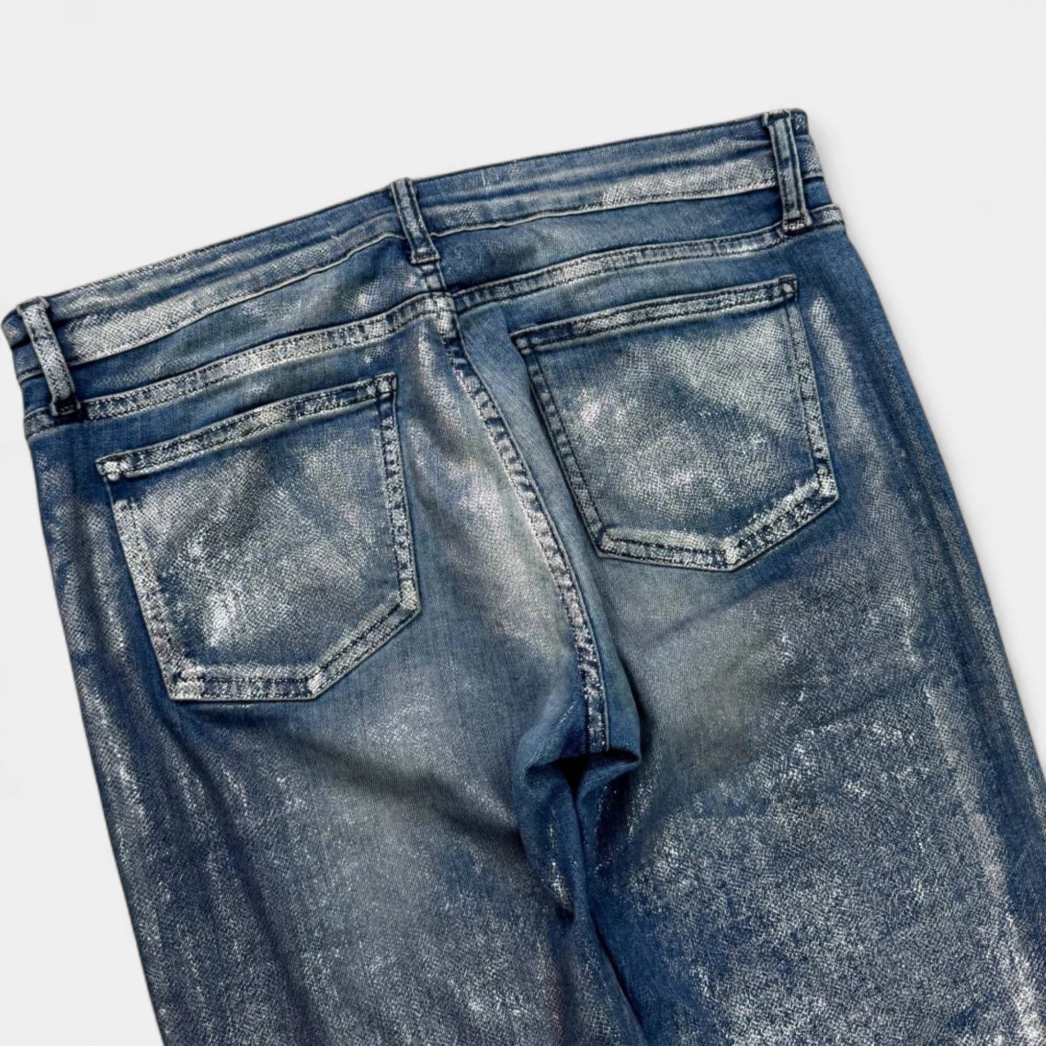 75 Faubourg Metallic Silver Foil Coated Skinny Jeans