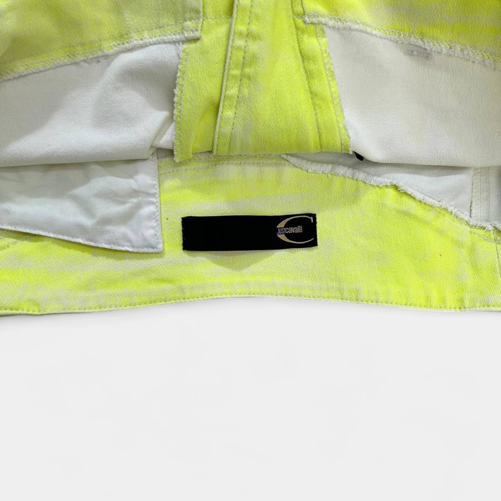 Just Cavalli 2000's Neon Yellow Denim Biker Jacket