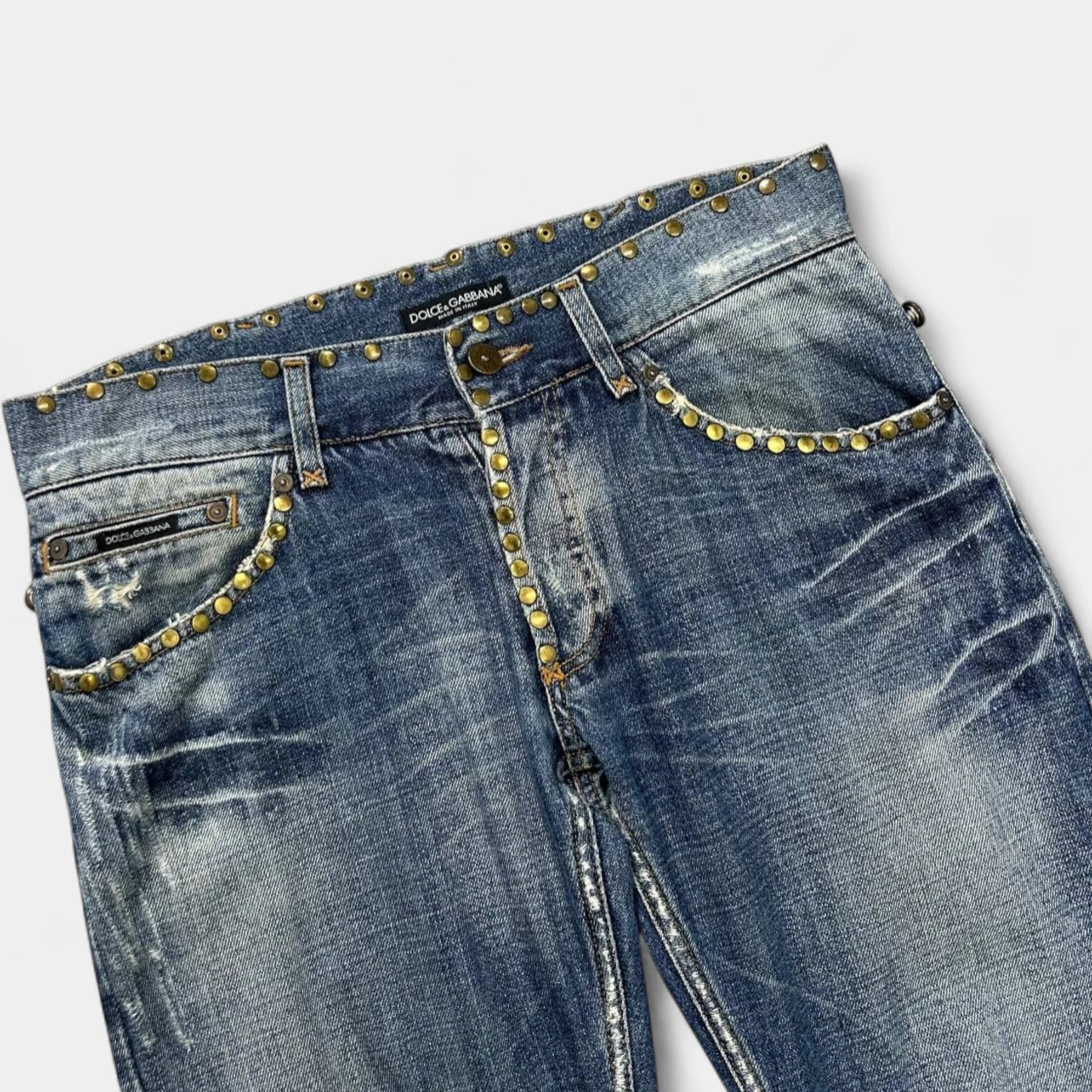 2000's Dolce & Gabbana Straight Leg Studded Denim Jeans