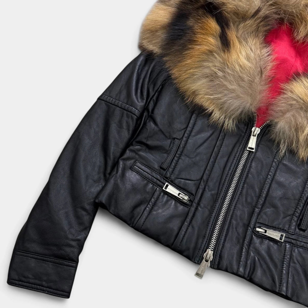 Dsquared2 FW07 Lambskin Leather Jacket with Raccoon Fur Collar