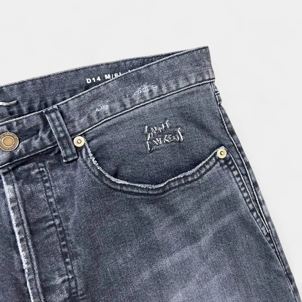 Saint Laurent D14 2017 Classic Embroidered Black Grey Skinny Jeans