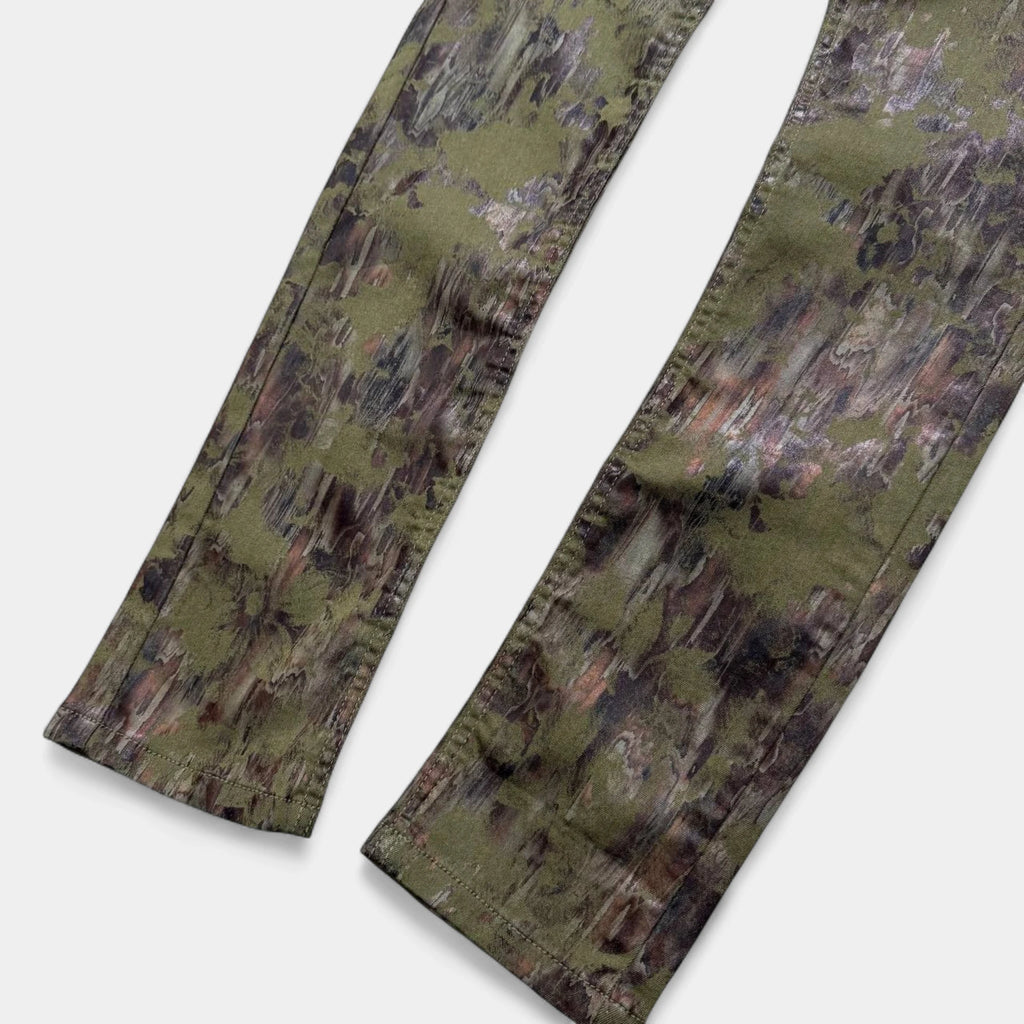 Plein Sud 2000's Olive Abstract Coated Straight-Leg Jeans