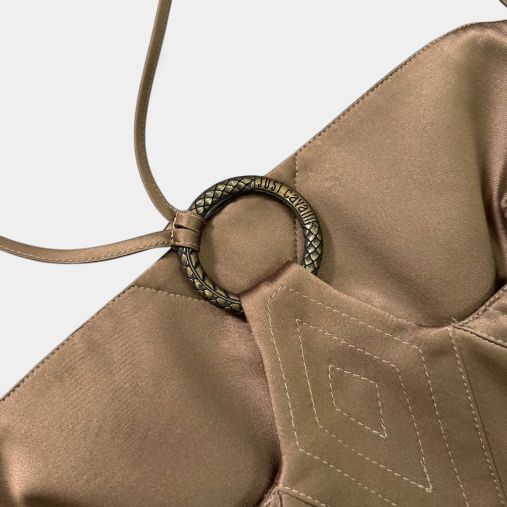 Just Cavalli Bronze Satin Corset Bustier Ring Dress
