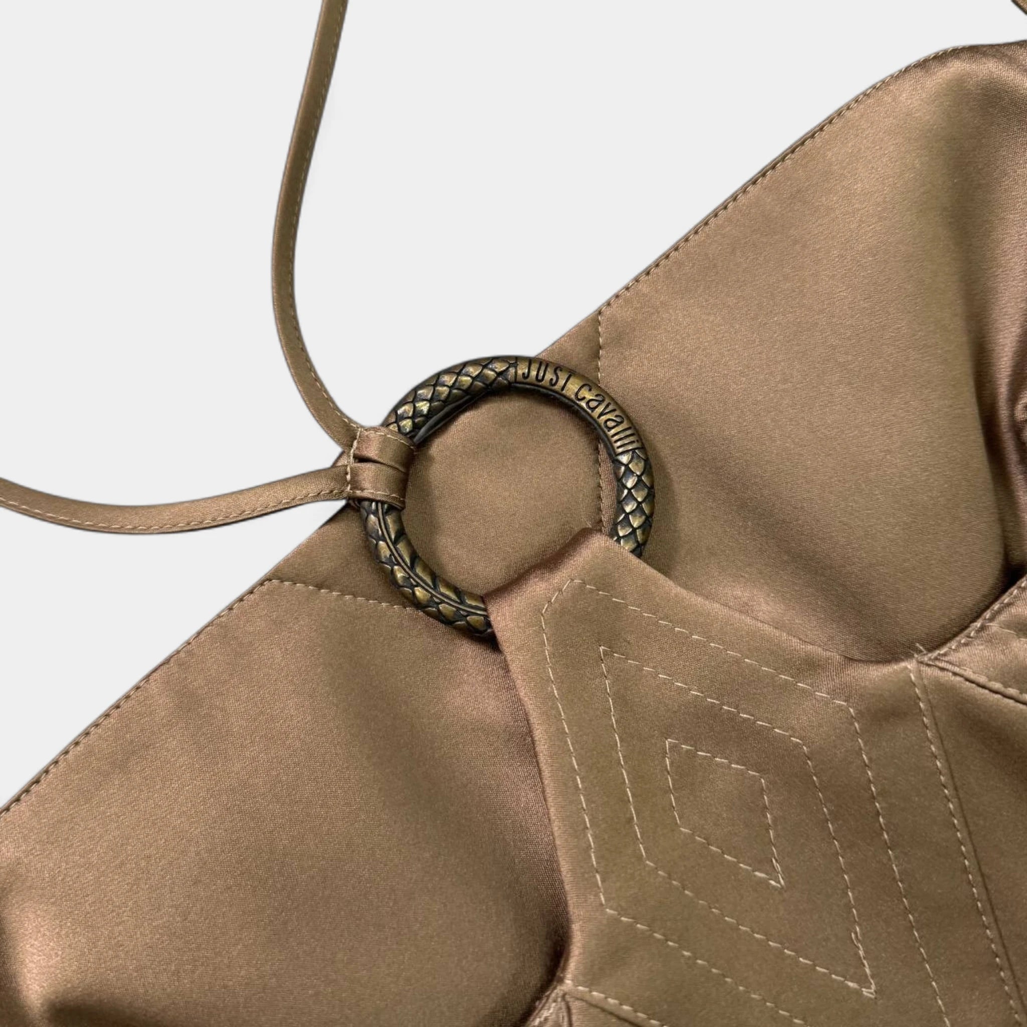 Just Cavalli Bronze Satin Corset Bustier Ring Dress