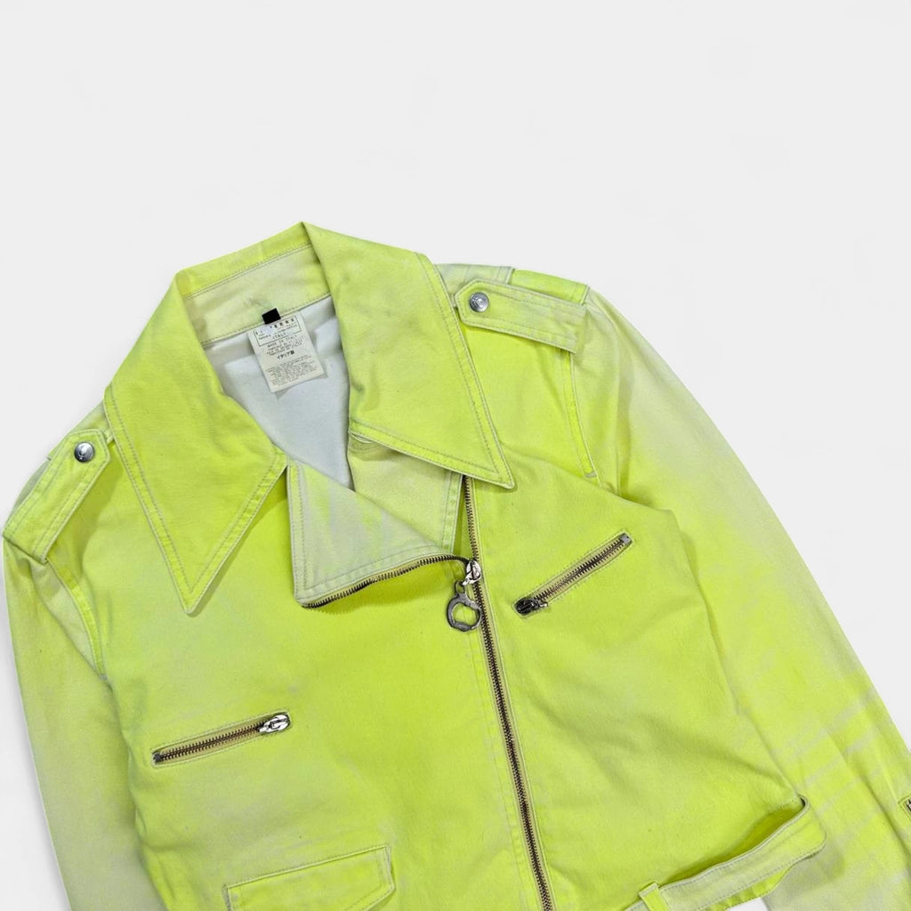 Just Cavalli 2000's Neon Yellow Denim Biker Jacket