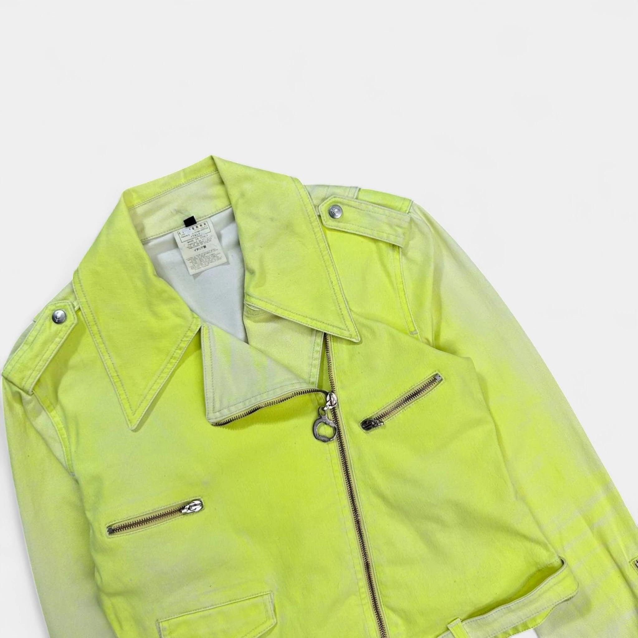Just Cavalli 2000's Neon Yellow Denim Biker Jacket