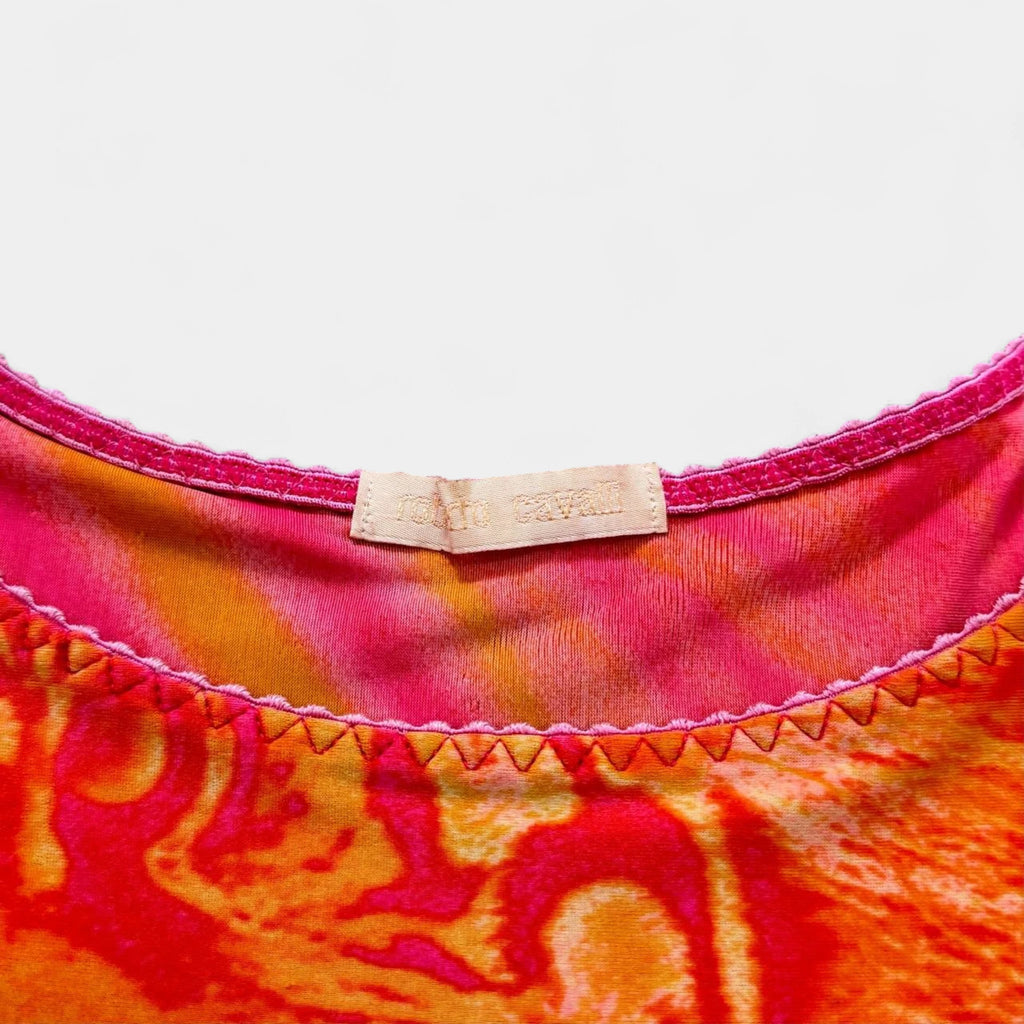 Roberto Cavalli Neon Orange Tiger Print Mesh Tank Top