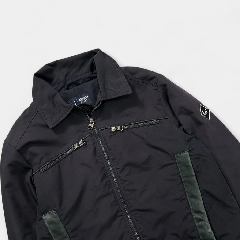 Armani Jeans Vintage Black Aviator Style Leather Detail Light Jackets