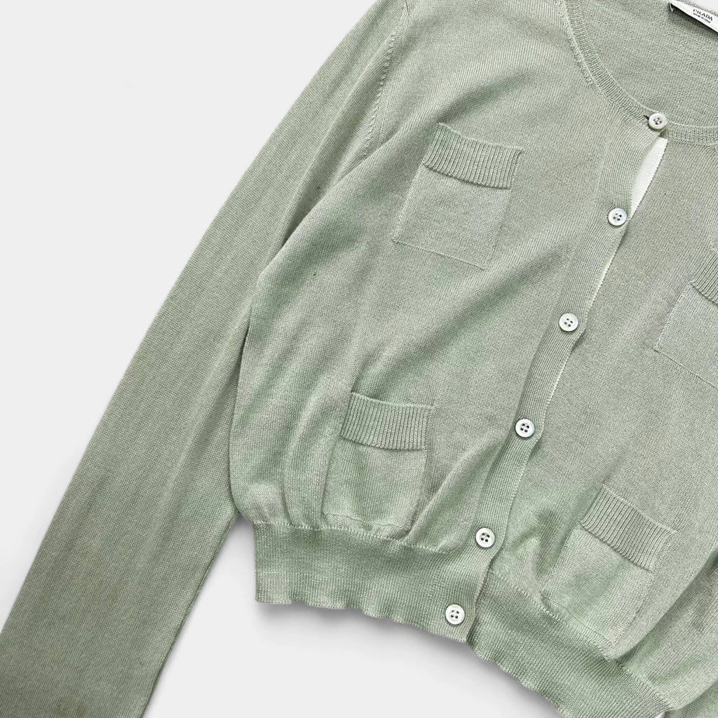 Prada Cropped Green Knit Cardigan
