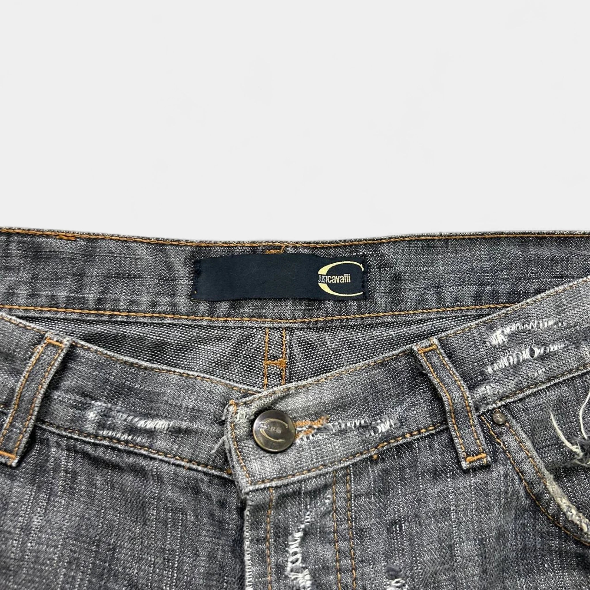 Just Cavalli 2000s Grey Distressed Denim Shorts