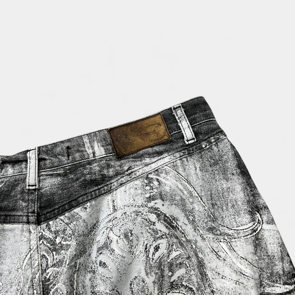 Just Cavalli 2000s Bandana Print Black and White Mid-Length Skirt