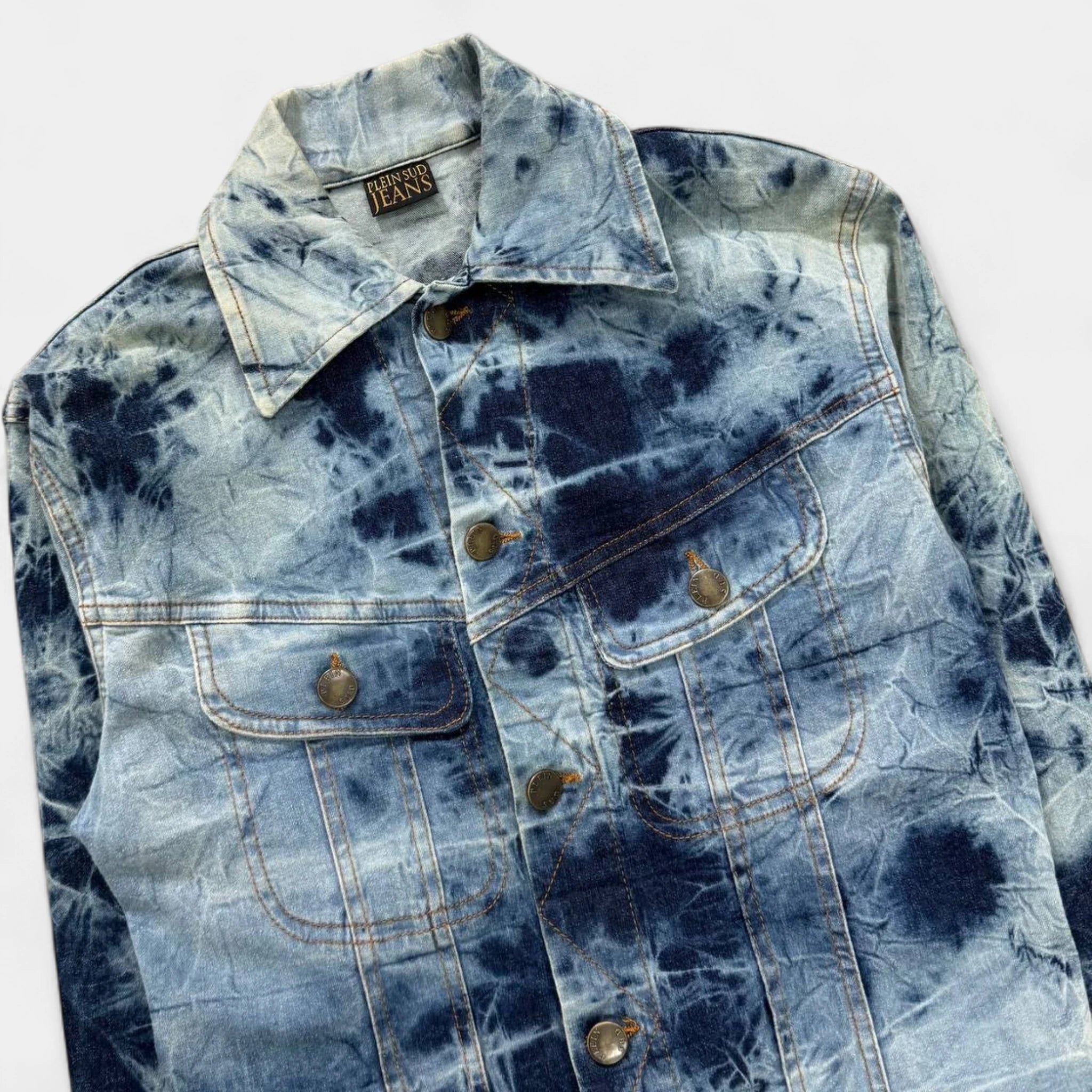 Plein Sud Jeans Vintage Blue Tie-Dye Denim Trucker Jacket