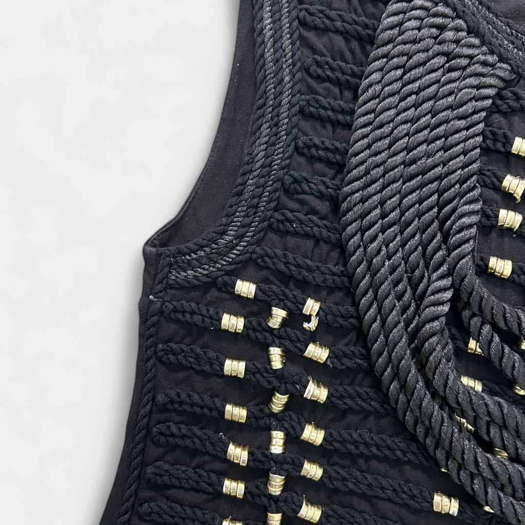 Balmain 2010s Naval Rock Black Sailor Style T-Shirt