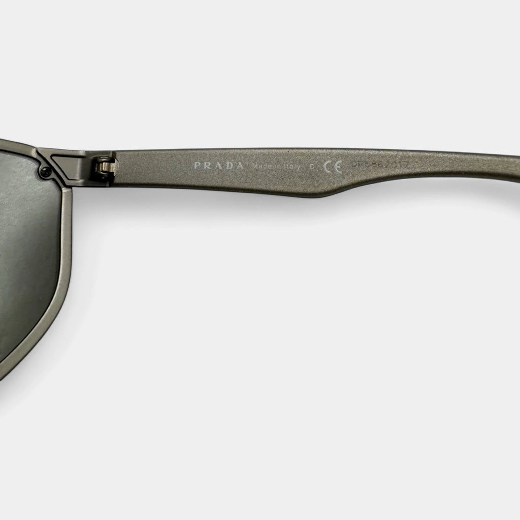 Prada Linea Rossa 2010s Metallic Grey Shield Sunglasses
