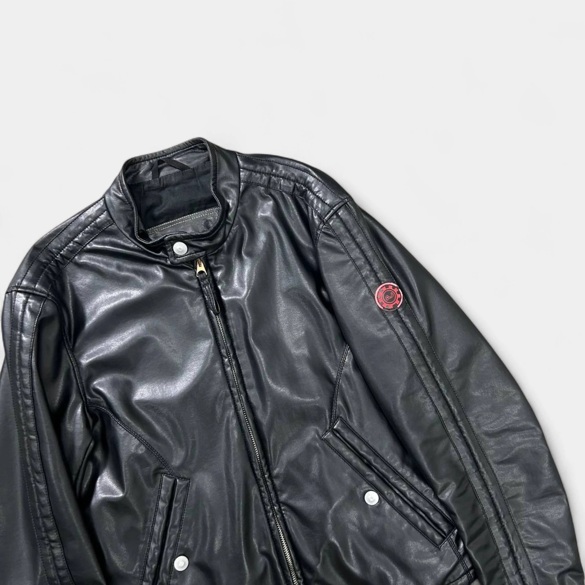 Armani Jeans 2000's Leather Black Racing Jacket