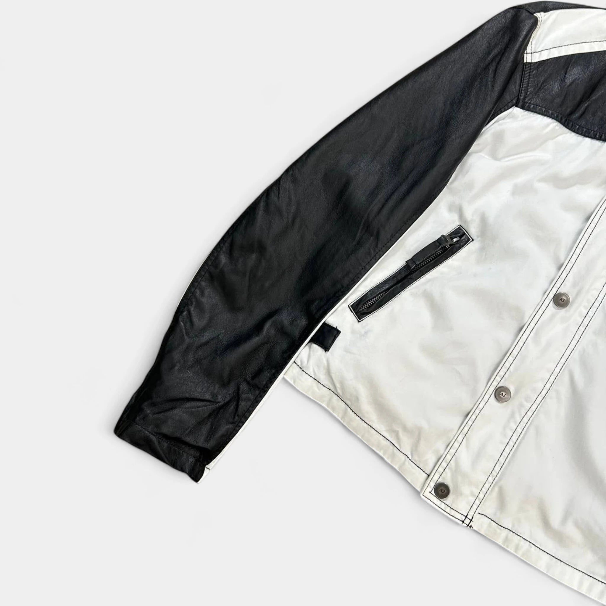 Armani Jeans 2000's Black and White Leather Jacket