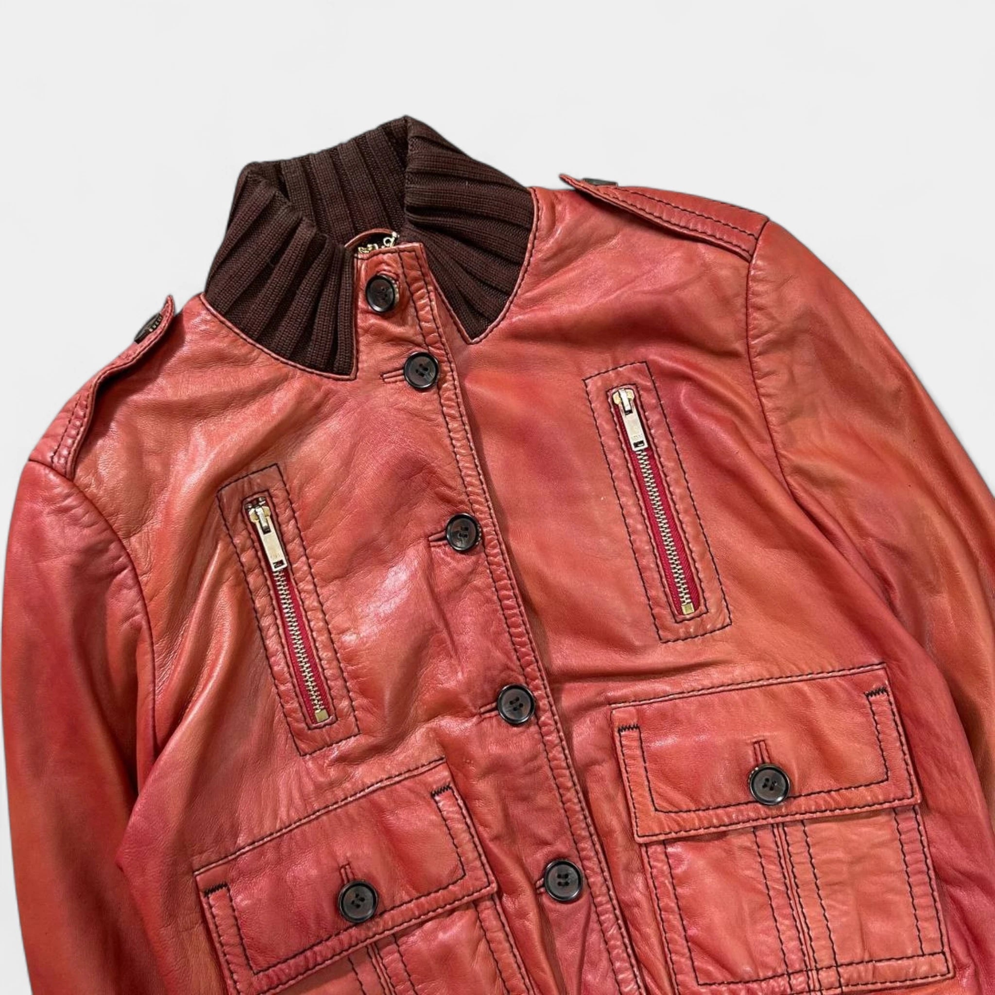 Gucci Red Leather Bomber Jacket