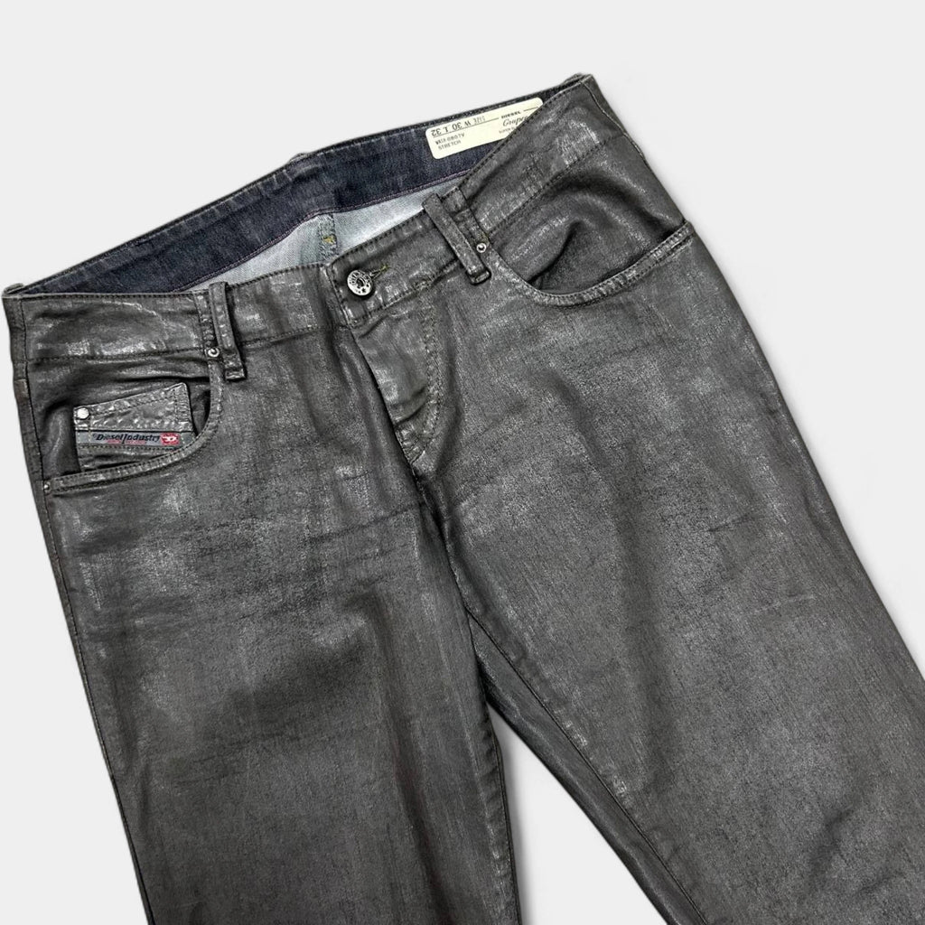 Diesel 2000's Metallic Gray Skinny Waxed Denim Pants