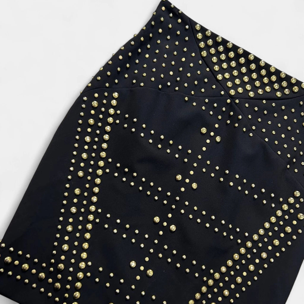 Versace Black Gold-Studded Bodycon Mini Skirt