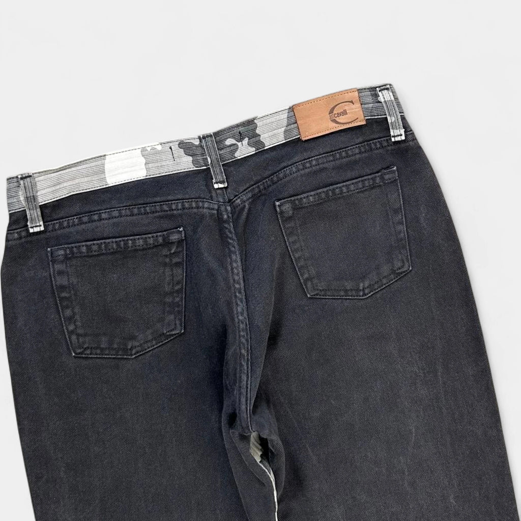 Just Cavalli Flare Hybrid Black and White Camouflage Pants