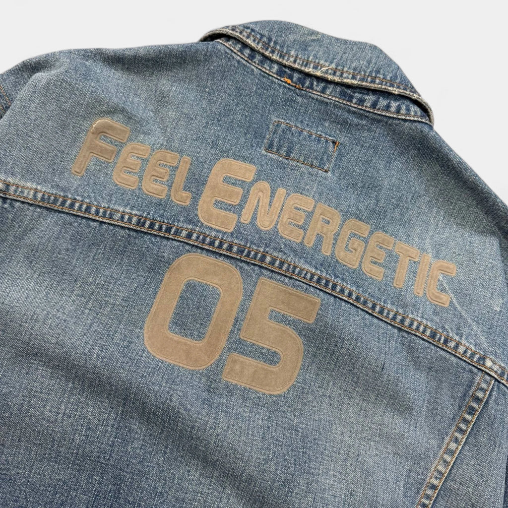 Dolce & Gabbana "Feel Energetic" Deconstructed Denim Hoodie Jacket