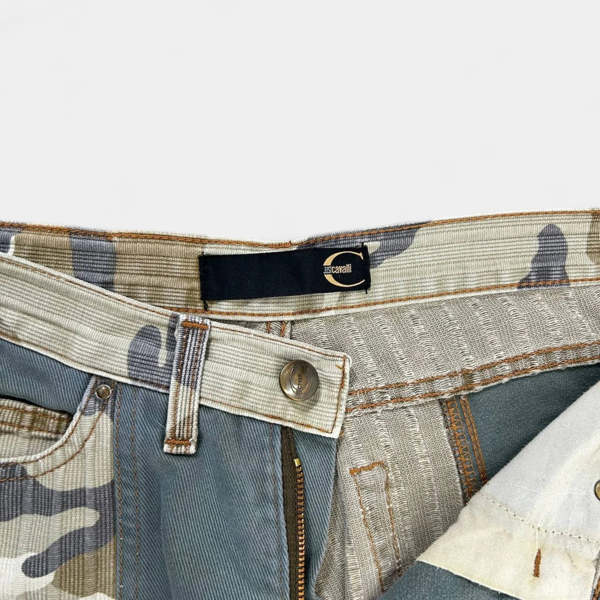 Just Cavalli Vintage Camouflage Green Flared Pants